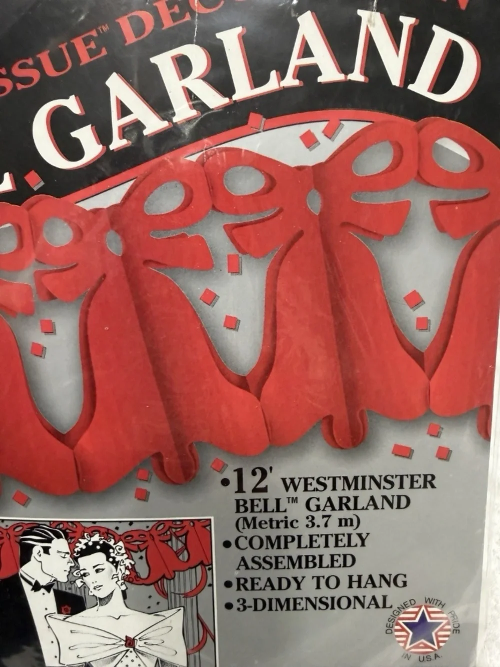 VTG 1998 Beistle Wedding Bell Garland 12’ (X 3) Westminster 3-D Red bells decor